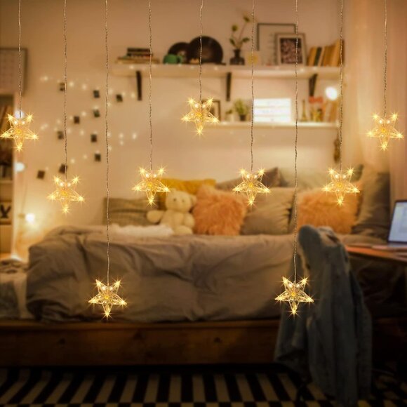 9 STAR LED Indoor Outdoor Curtain String Lights - Beautiful on Windows NIB NEW - Picture 3 of 9